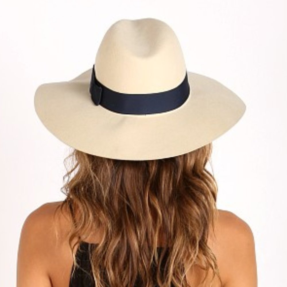 New $75 Brixton Bone Navy Blue Ribbon Piper Wool Floppy Hat